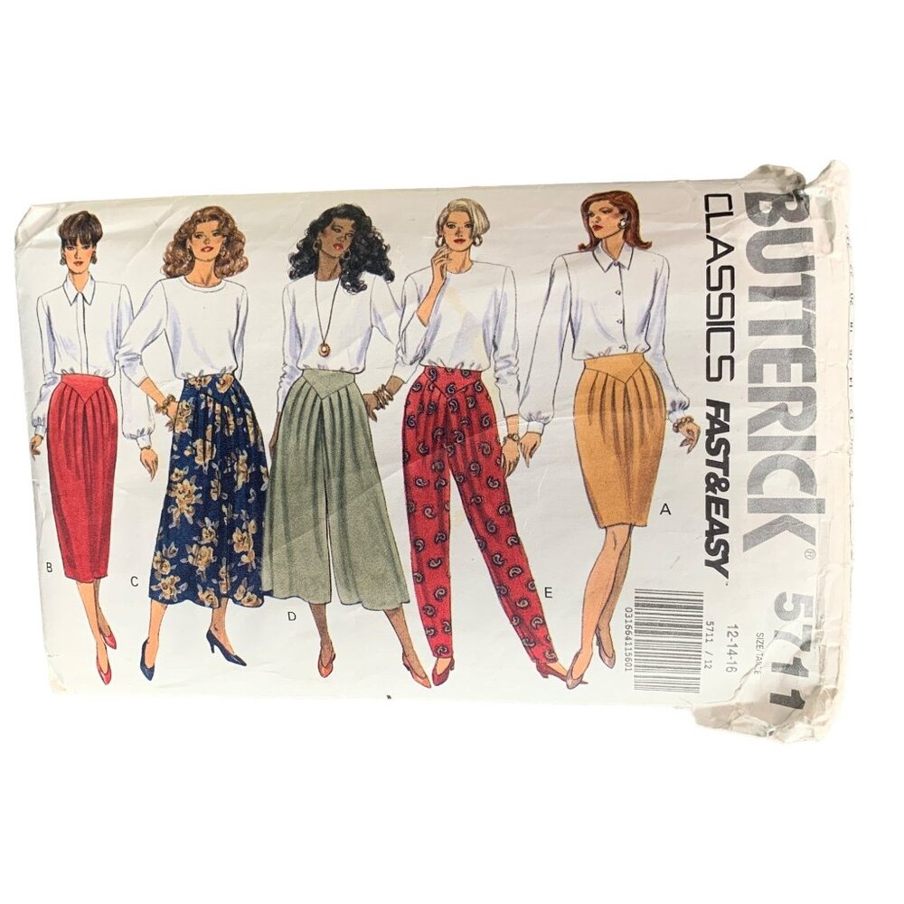 Butterick Classics Sewing Pattern 5711 Skirts Pant Size 12-16